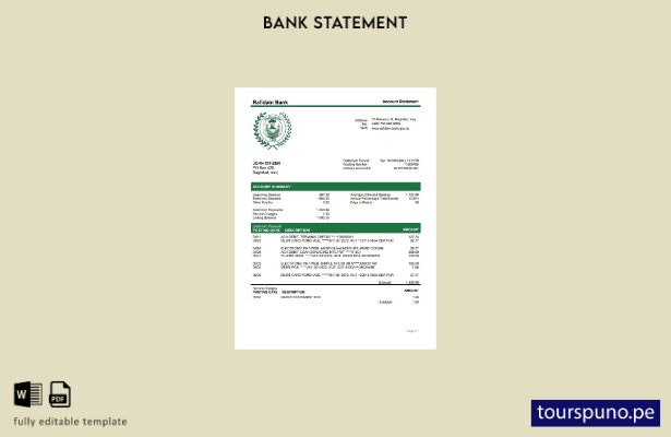 listo para imprimir plantilla de word   extracto bancario de Iraq Rafidain